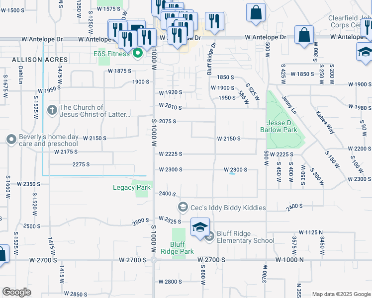 map of restaurants, bars, coffee shops, grocery stores, and more near 860 West 2225 South in Syracuse