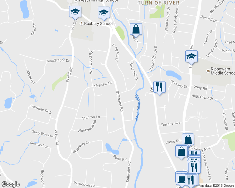 map of restaurants, bars, coffee shops, grocery stores, and more near 1152 Stillwater Road in Stamford
