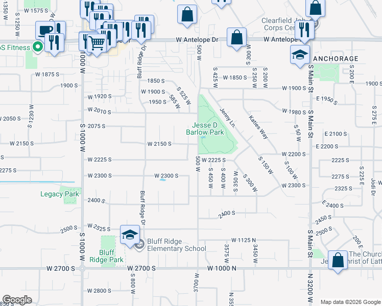 map of restaurants, bars, coffee shops, grocery stores, and more near 2191 South 550 West in Syracuse