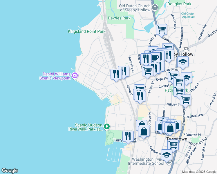 map of restaurants, bars, coffee shops, grocery stores, and more near 232 Beekman Avenue in Sleepy Hollow