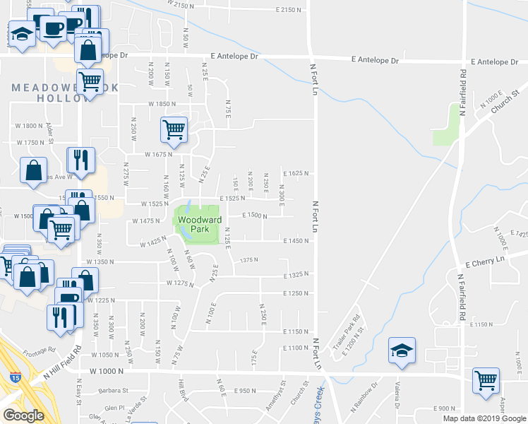 map of restaurants, bars, coffee shops, grocery stores, and more near 227 East 1500 North in Layton
