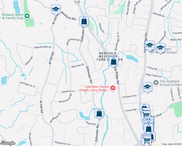 map of restaurants, bars, coffee shops, grocery stores, and more near 7 Clover Hill Drive in Stamford