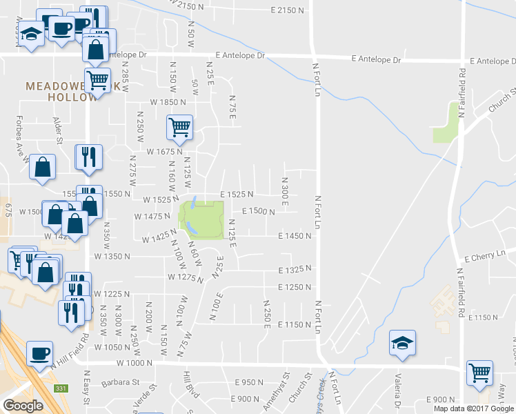 map of restaurants, bars, coffee shops, grocery stores, and more near 205b East 1500 North in Layton