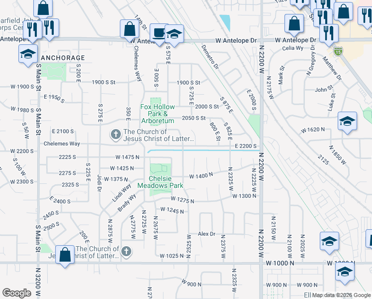 map of restaurants, bars, coffee shops, grocery stores, and more near 2221 South 650 East in Clearfield