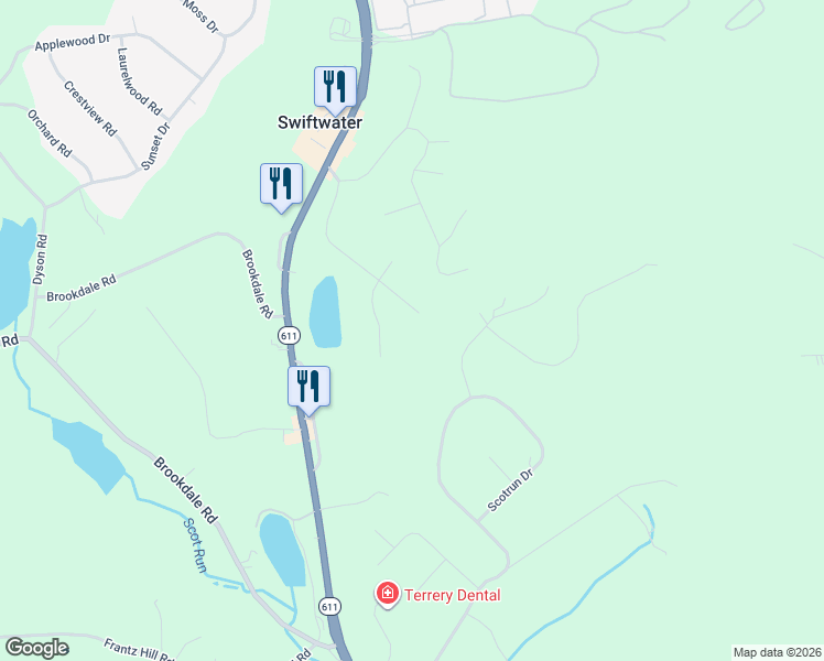 map of restaurants, bars, coffee shops, grocery stores, and more near 22 Lake Drive in Swiftwater