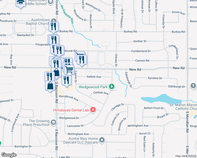 map of restaurants, bars, coffee shops, grocery stores, and more near 4229 Selkirk Ave in Youngstown
