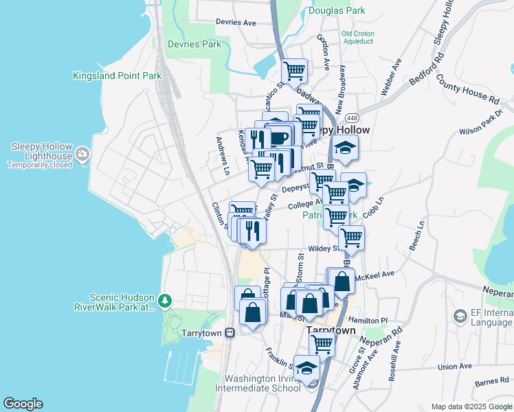 map of restaurants, bars, coffee shops, grocery stores, and more near 95 College Avenue in Sleepy Hollow