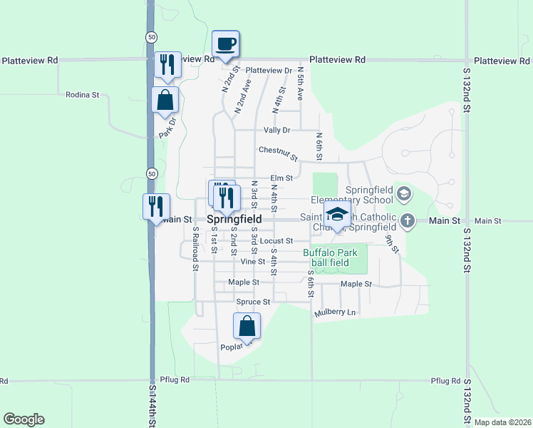 map of restaurants, bars, coffee shops, grocery stores, and more near 310 Main Street in Springfield