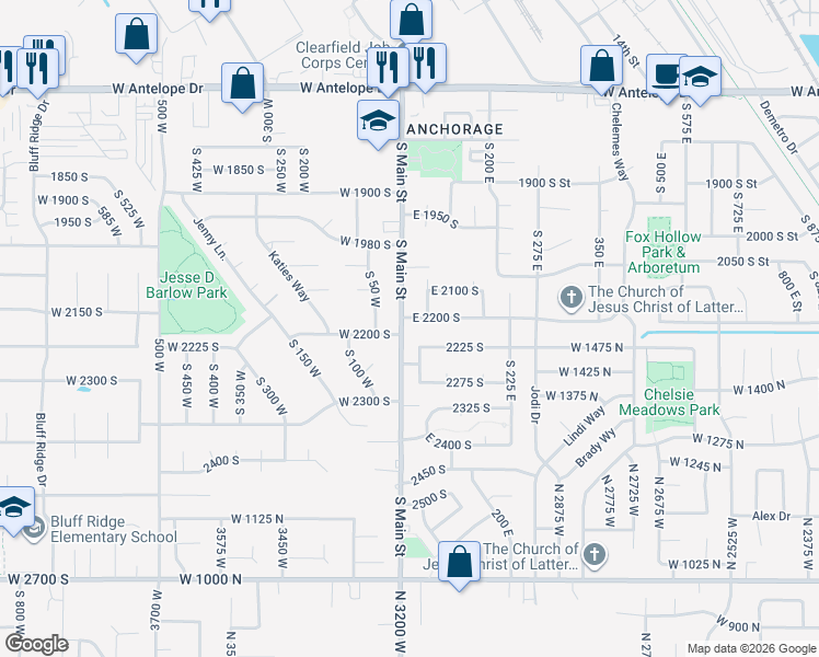 map of restaurants, bars, coffee shops, grocery stores, and more near 2205 South Main Street in Clearfield