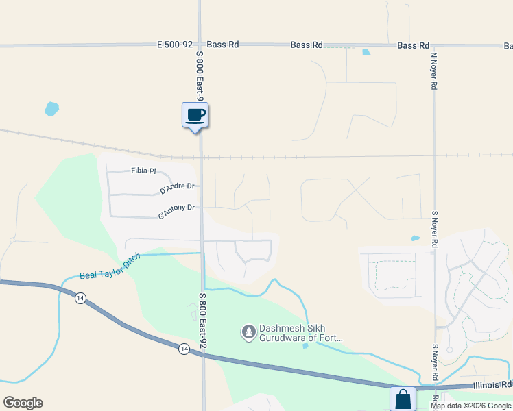 map of restaurants, bars, coffee shops, grocery stores, and more near 404 West County Line Road South in Fort Wayne