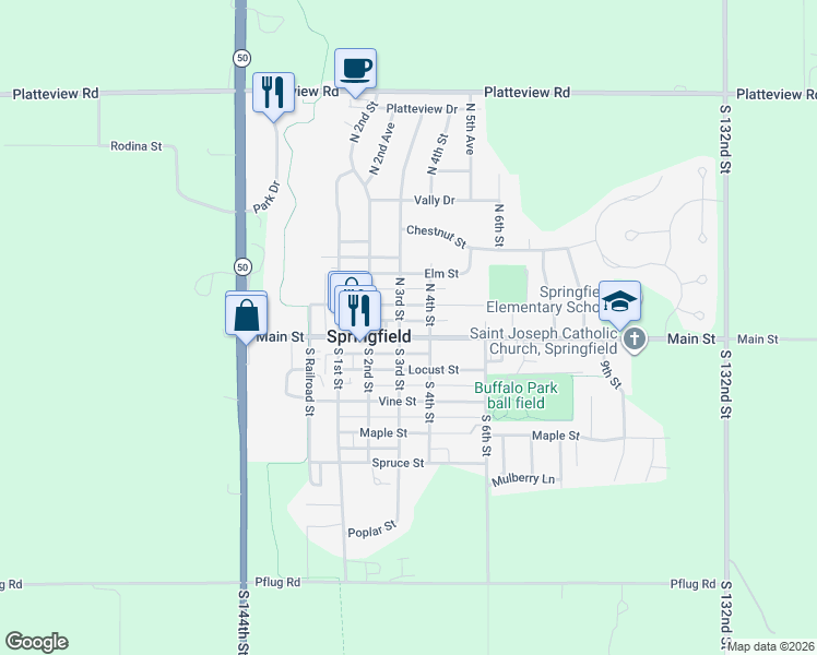 map of restaurants, bars, coffee shops, grocery stores, and more near 310 Main Street in Springfield