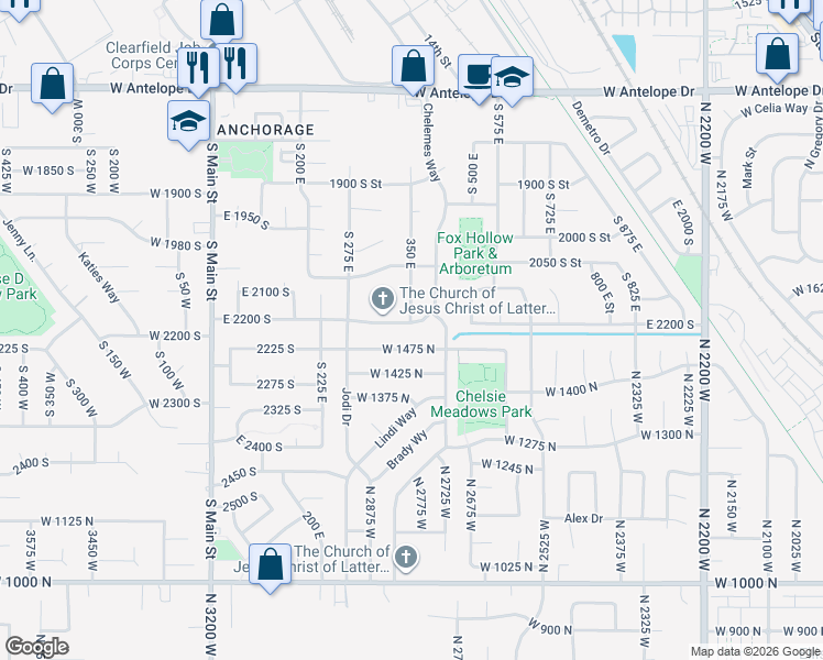 map of restaurants, bars, coffee shops, grocery stores, and more near 352 East 2200 South in Clearfield