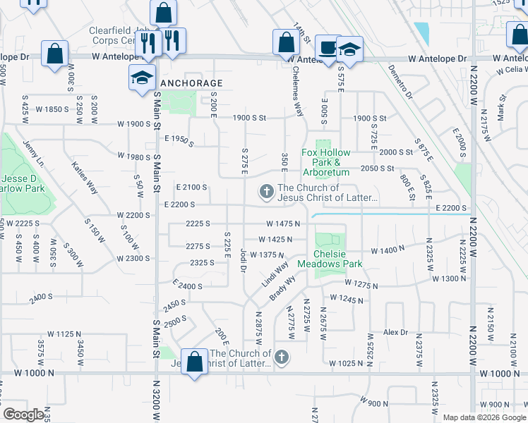 map of restaurants, bars, coffee shops, grocery stores, and more near 294 East 2200 South in Clearfield