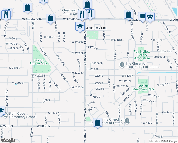 map of restaurants, bars, coffee shops, grocery stores, and more near 2205 South Main Street in Clearfield