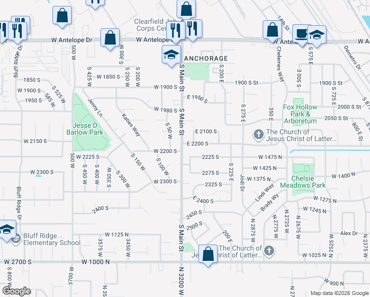 map of restaurants, bars, coffee shops, grocery stores, and more near 2205 South Main Street in Clearfield