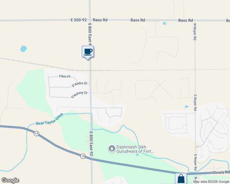 map of restaurants, bars, coffee shops, grocery stores, and more near 404 West County Line Road South in Fort Wayne