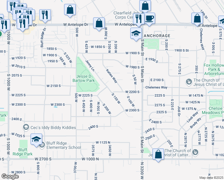 map of restaurants, bars, coffee shops, grocery stores, and more near 2188 South 150 West in Clearfield