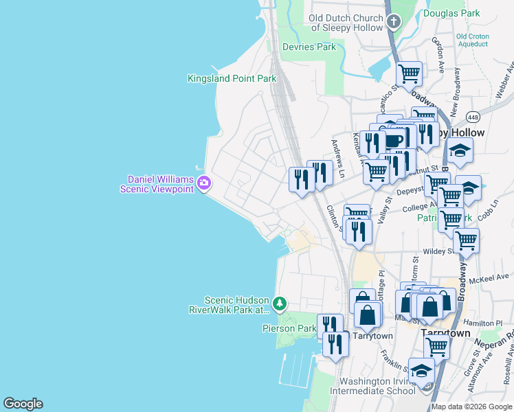 map of restaurants, bars, coffee shops, grocery stores, and more near 4 Lighthouse Landing in Tarrytown