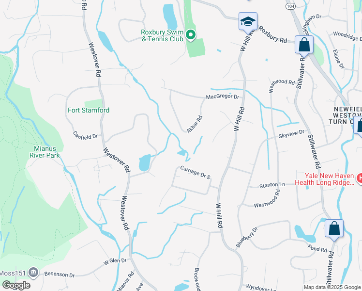 map of restaurants, bars, coffee shops, grocery stores, and more near 72 Akbar Road in Stamford
