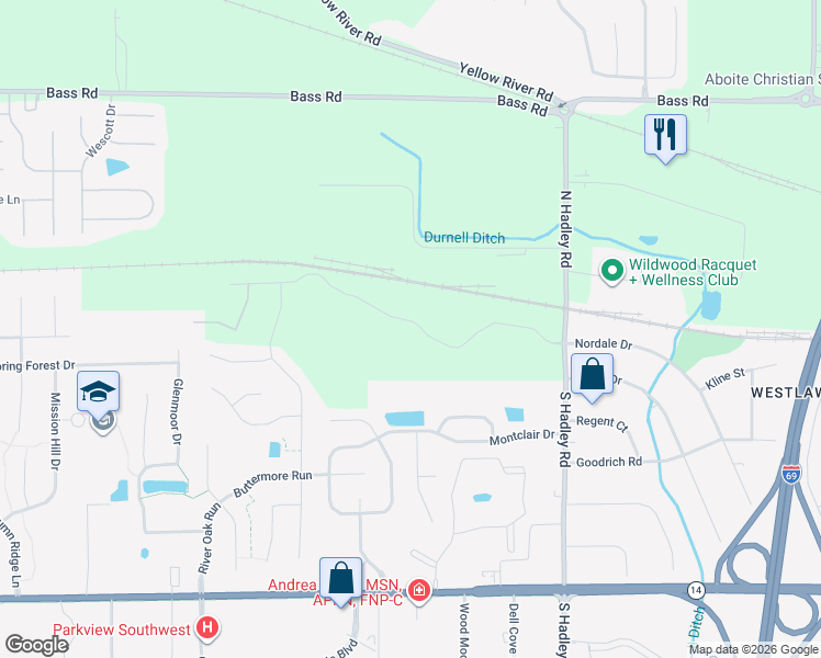 map of restaurants, bars, coffee shops, grocery stores, and more near 7466 Glen Gelder Circle West in Fort Wayne