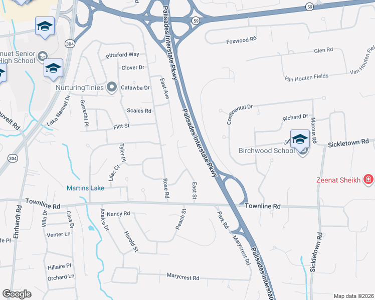 map of restaurants, bars, coffee shops, grocery stores, and more near 37 East Street in West Nyack
