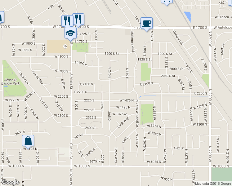 map of restaurants, bars, coffee shops, grocery stores, and more near 294 East 2200 South in Clearfield