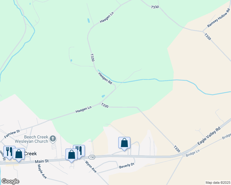 map of restaurants, bars, coffee shops, grocery stores, and more near 484 Haagen Lane in Beech Creek