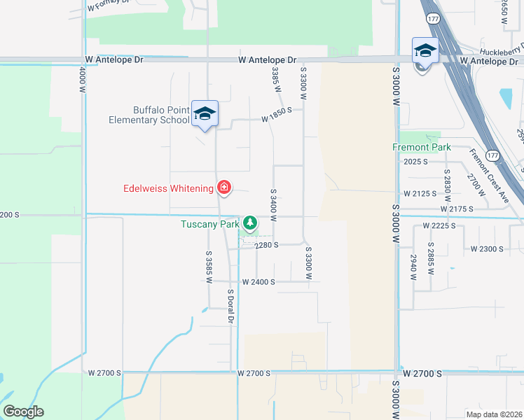 map of restaurants, bars, coffee shops, grocery stores, and more near 3432 West 2200 South in Syracuse