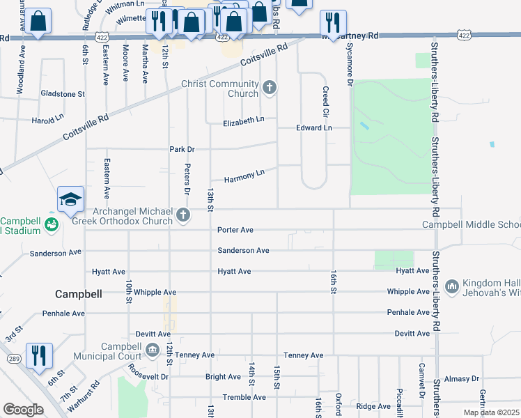 map of restaurants, bars, coffee shops, grocery stores, and more near 486 Blossom Avenue in Campbell