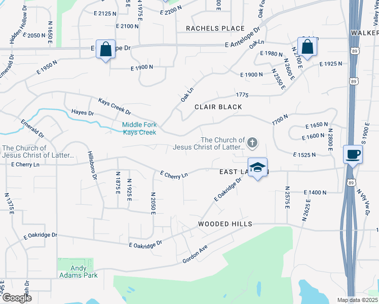 map of restaurants, bars, coffee shops, grocery stores, and more near 1524 North 2150 East in Layton