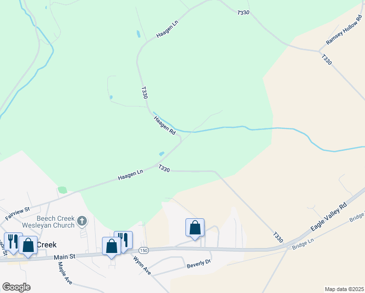 map of restaurants, bars, coffee shops, grocery stores, and more near 484 Haagen Lane in Beech Creek