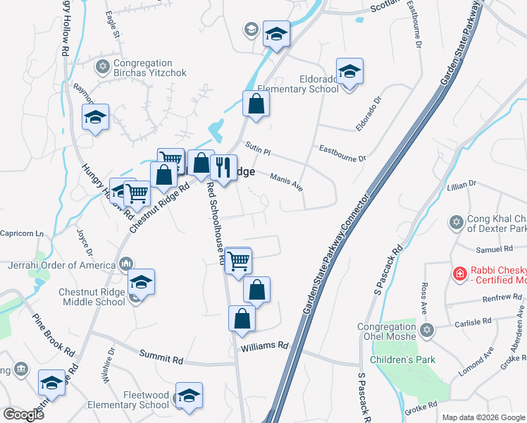 map of restaurants, bars, coffee shops, grocery stores, and more near 202 Hubert H Humphrey Drive in Chestnut Ridge