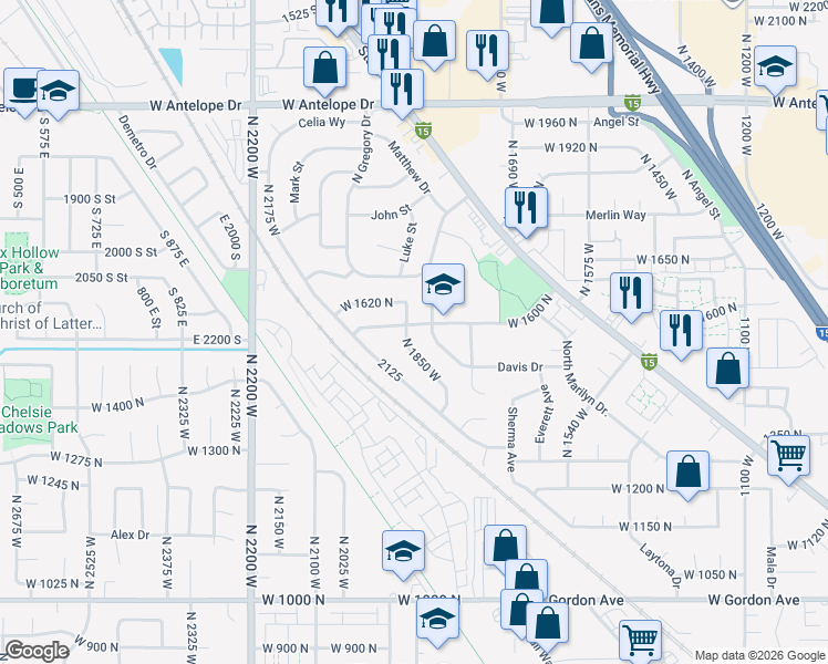 map of restaurants, bars, coffee shops, grocery stores, and more near 1496 North 1850 West in Layton