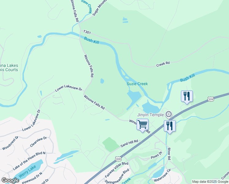 map of restaurants, bars, coffee shops, grocery stores, and more near 5064 Winona Falls Road in East Stroudsburg