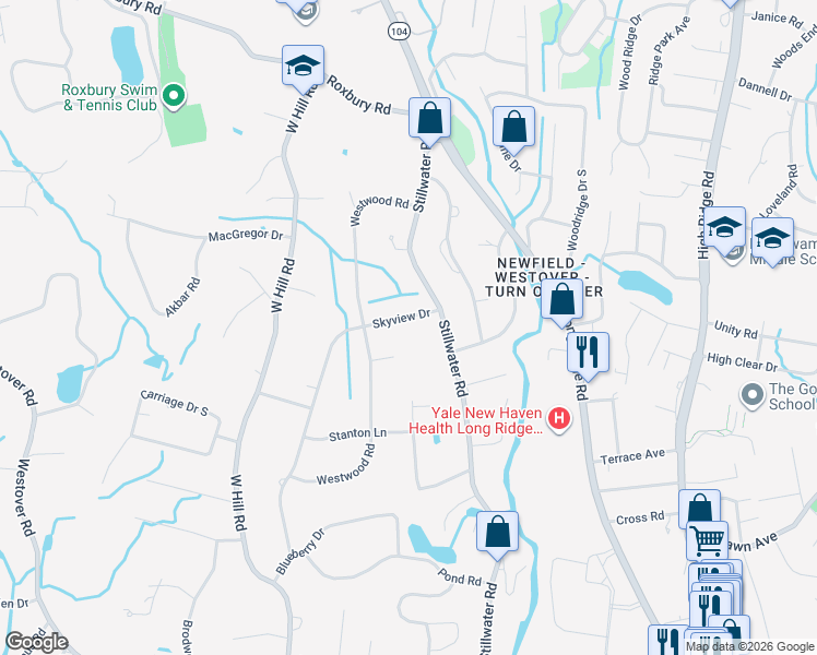 map of restaurants, bars, coffee shops, grocery stores, and more near 1152 Stillwater Road in Stamford
