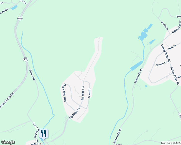 map of restaurants, bars, coffee shops, grocery stores, and more near 1716 Big Ridge Drive in East Stroudsburg