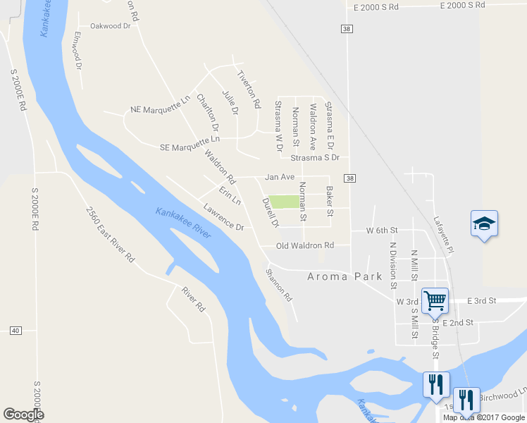 map of restaurants, bars, coffee shops, grocery stores, and more near 11 Durell Drive in Kankakee