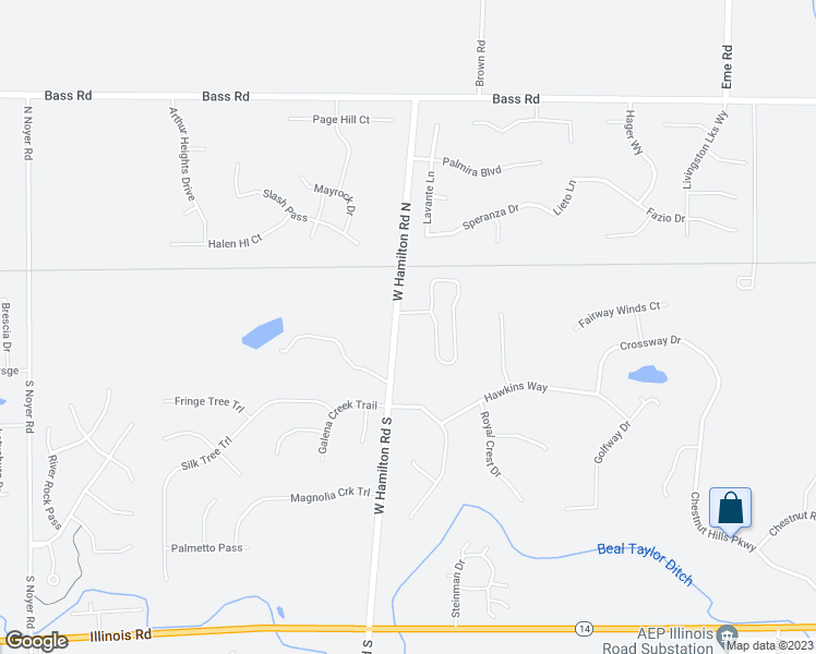 map of restaurants, bars, coffee shops, grocery stores, and more near 12717 Grand Station Drive in Fort Wayne