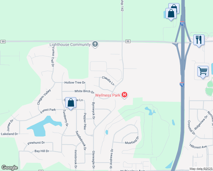 map of restaurants, bars, coffee shops, grocery stores, and more near 1001 Claudia Lane in Findlay