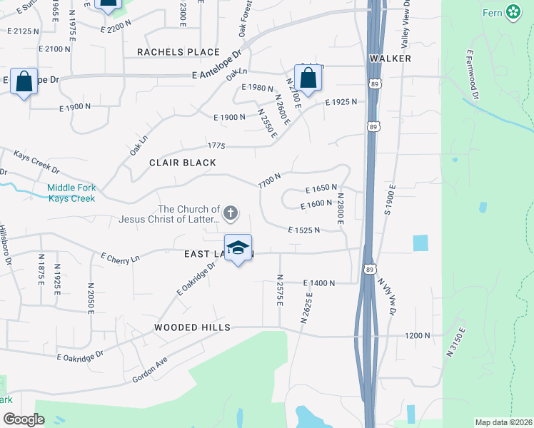 map of restaurants, bars, coffee shops, grocery stores, and more near 1558 North 2575 East in Layton