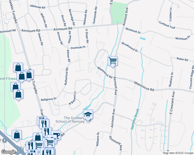 map of restaurants, bars, coffee shops, grocery stores, and more near 4 Devon Court in Mahwah
