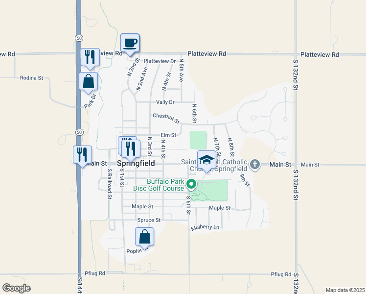 map of restaurants, bars, coffee shops, grocery stores, and more near 590 Cedar Street in Springfield