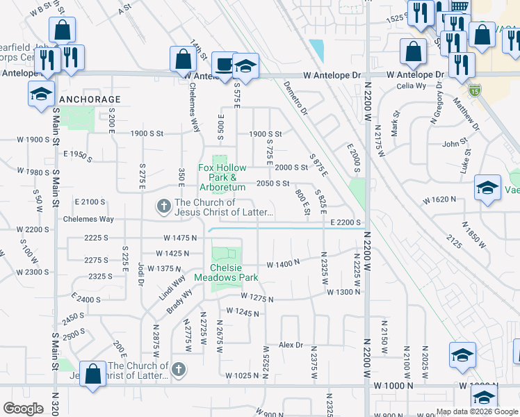 map of restaurants, bars, coffee shops, grocery stores, and more near 2151 South 650 East in Clearfield