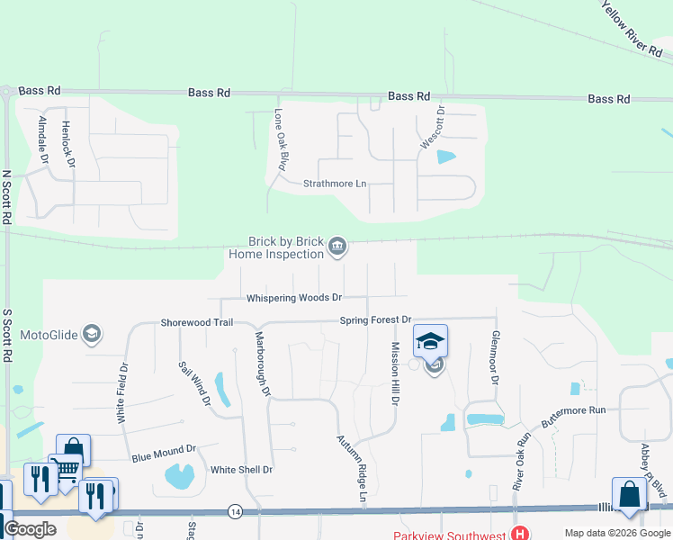 map of restaurants, bars, coffee shops, grocery stores, and more near 320 Spring Forest Ct in Fort Wayne