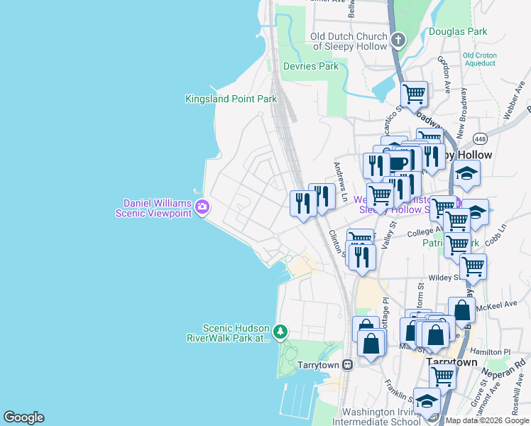map of restaurants, bars, coffee shops, grocery stores, and more near 199 Beekman Avenue in Sleepy Hollow