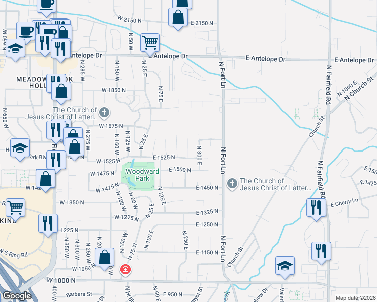 map of restaurants, bars, coffee shops, grocery stores, and more near 1591 North 300 East in Layton
