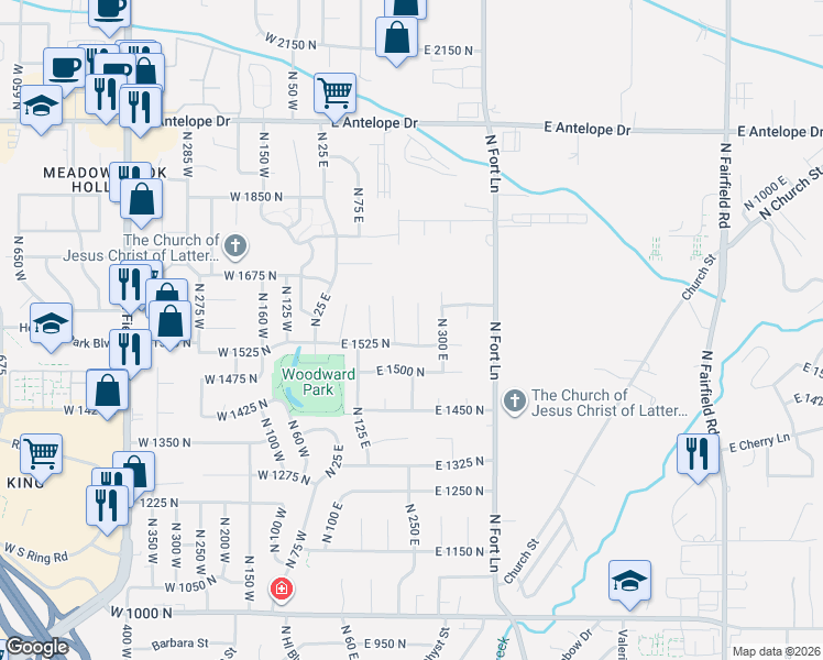 map of restaurants, bars, coffee shops, grocery stores, and more near 1553 North 250 East in Layton