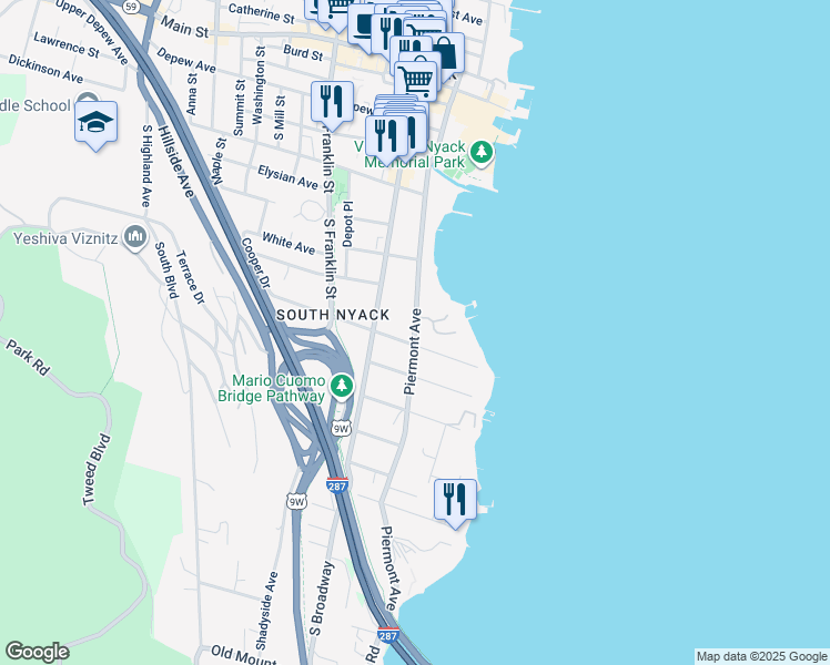 map of restaurants, bars, coffee shops, grocery stores, and more near 149 Piermont Avenue in Nyack