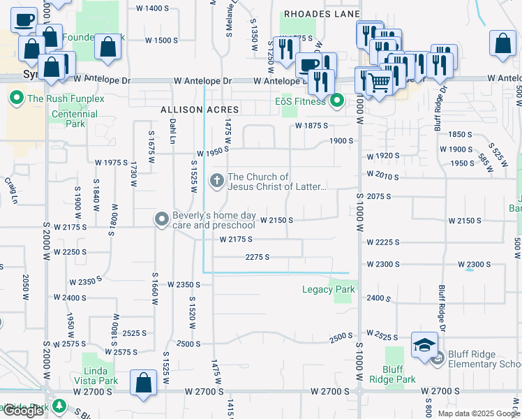 map of restaurants, bars, coffee shops, grocery stores, and more near 2094 1300 West in Syracuse
