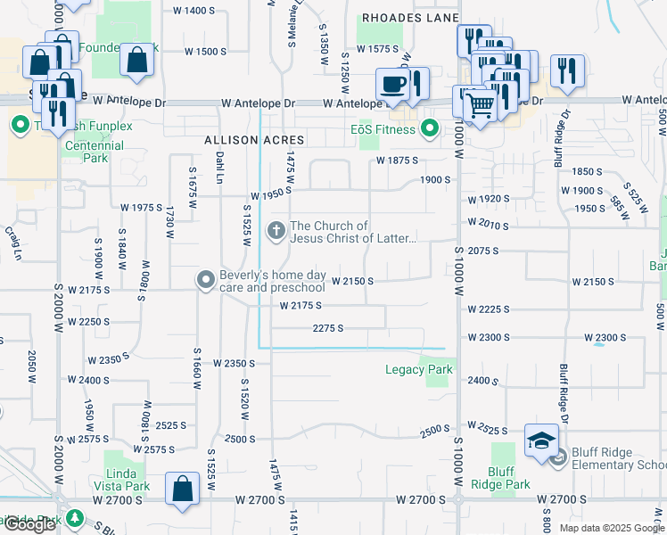 map of restaurants, bars, coffee shops, grocery stores, and more near 2094 1300 West in Syracuse